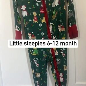 Green Holiday Dog Print Baby Onesie